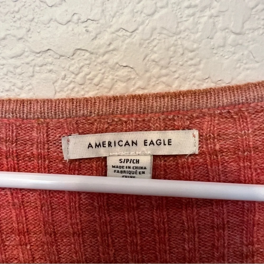 Small American Eagle Women's Red Space Dyed Faux Wrap Cropped Sweater